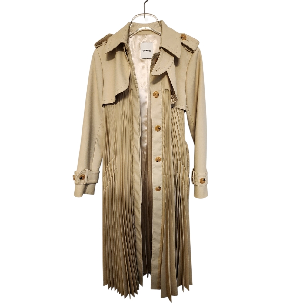 Sandro Tan Pleated Trench‎ Coat - Picture 3 of 16